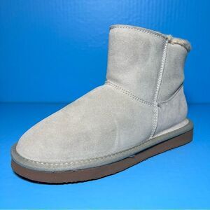 Bearpaw Womens Norah Suede Mid Side Zip Light Grey Boots 7